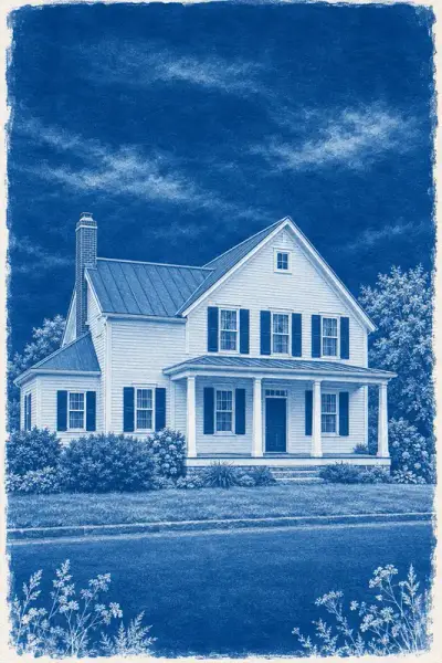 The Farmhouse painted as Cyanotype