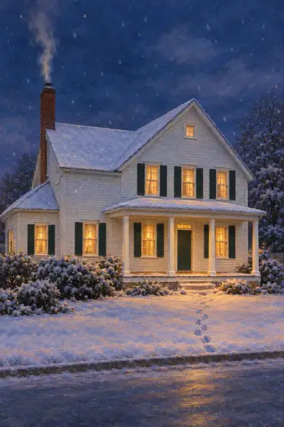 The Farmhouse painted as First Snow at Dusk