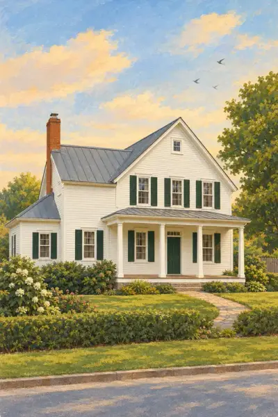 The Farmhouse painted as Gouache Storybook