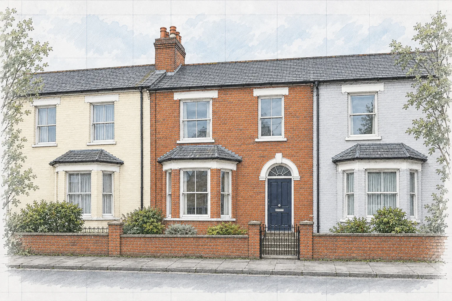 The Terrace, a test house, painted as the Ink Elevation wide: Your house on the drawing board