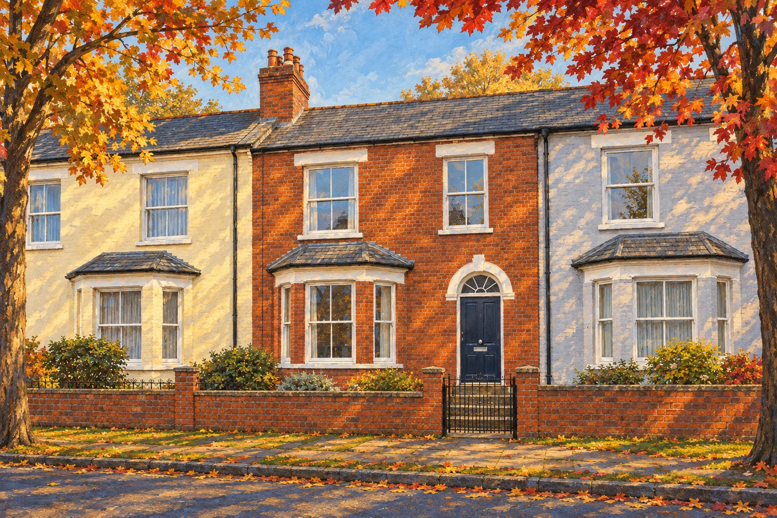 The Terrace, a test house, painted as the October Lane wide: Your house under the turning trees