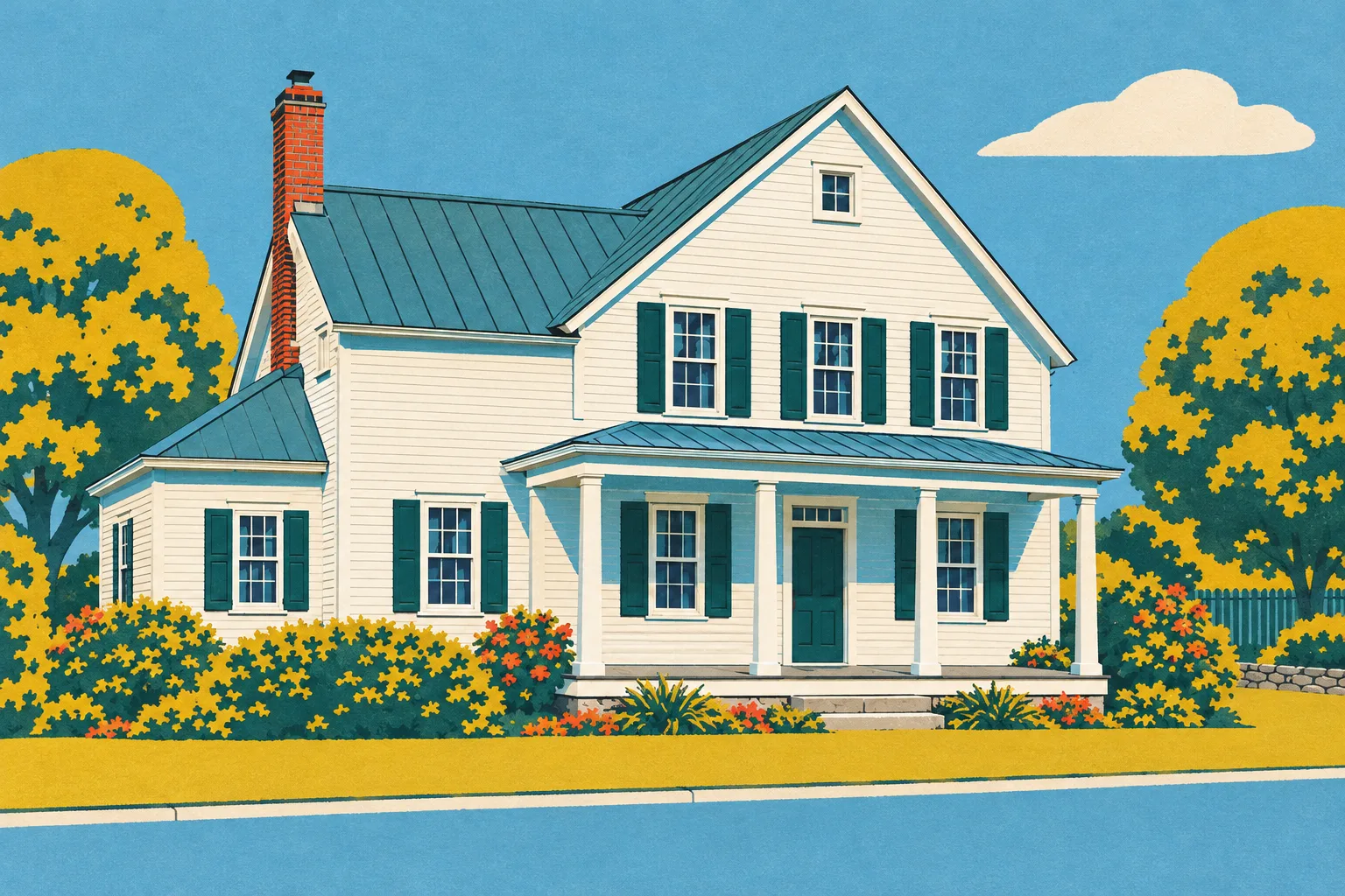 The Farmhouse, a test house, painted as the Screenprint 1962 wide: Your house in flat colour, 1962