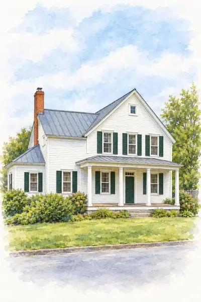 The Farmhouse painted as Watercolour and Ink
