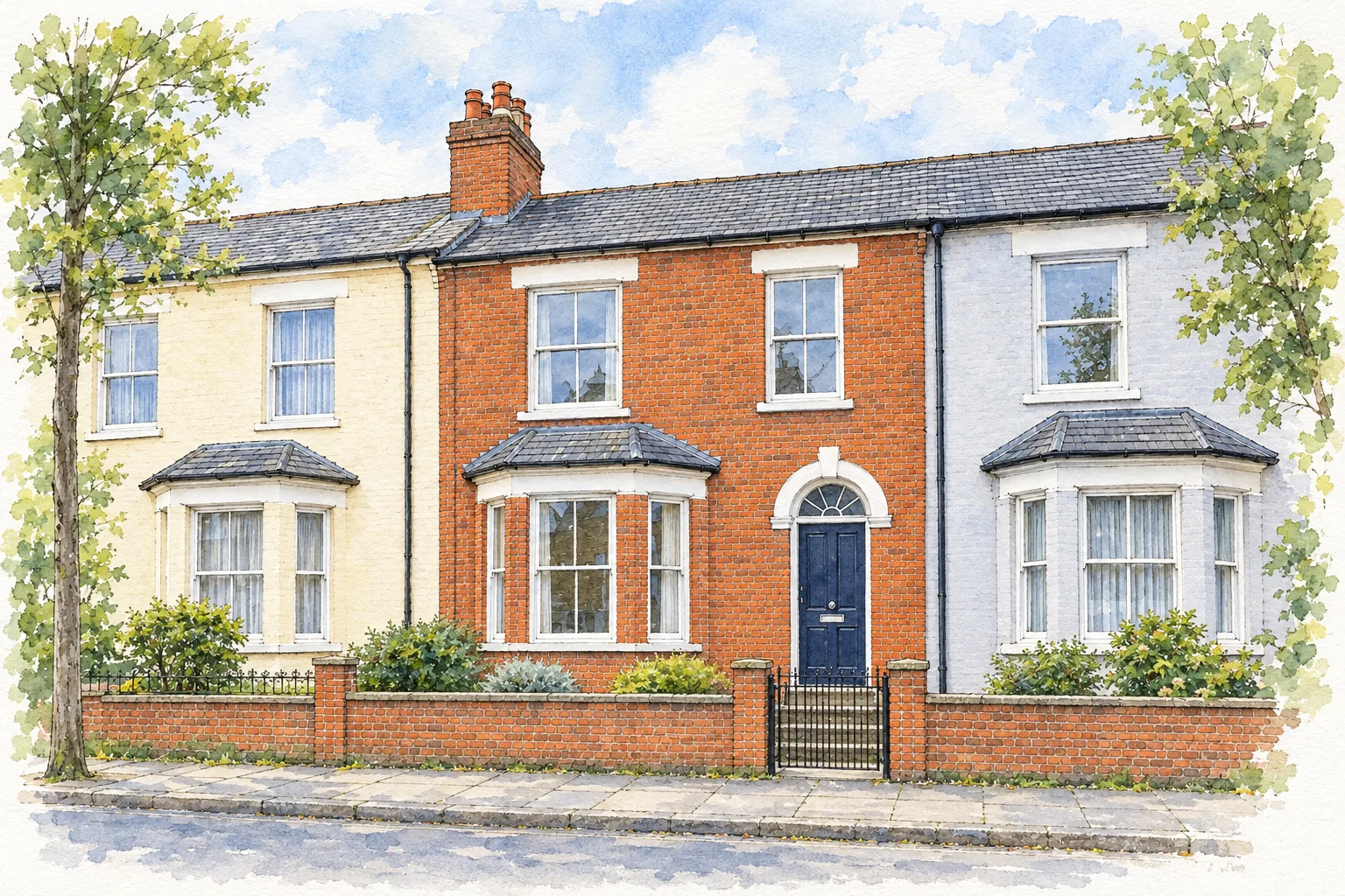 The Terrace, a test house, painted as the Watercolour and Ink wide: Your house and its garden in wash