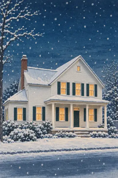 The Farmhouse painted as Woodblock at First Snow
